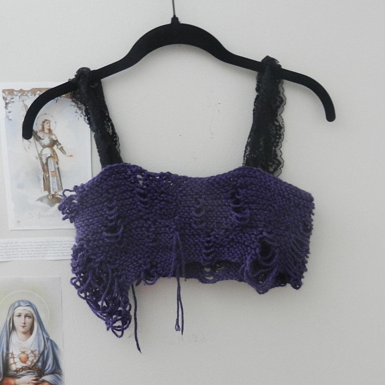 purple distressed knit top