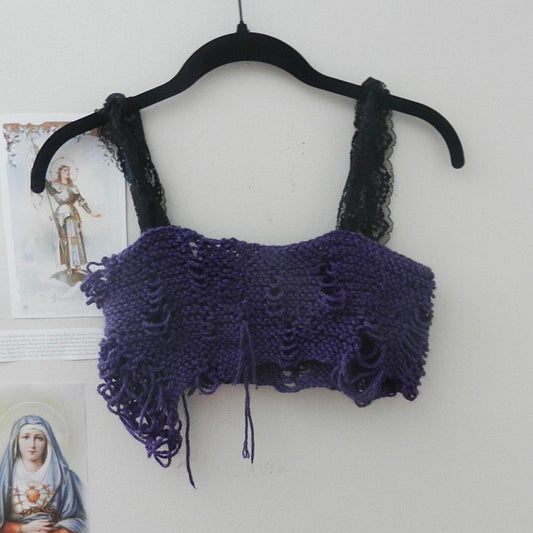 purple distressed knit top
