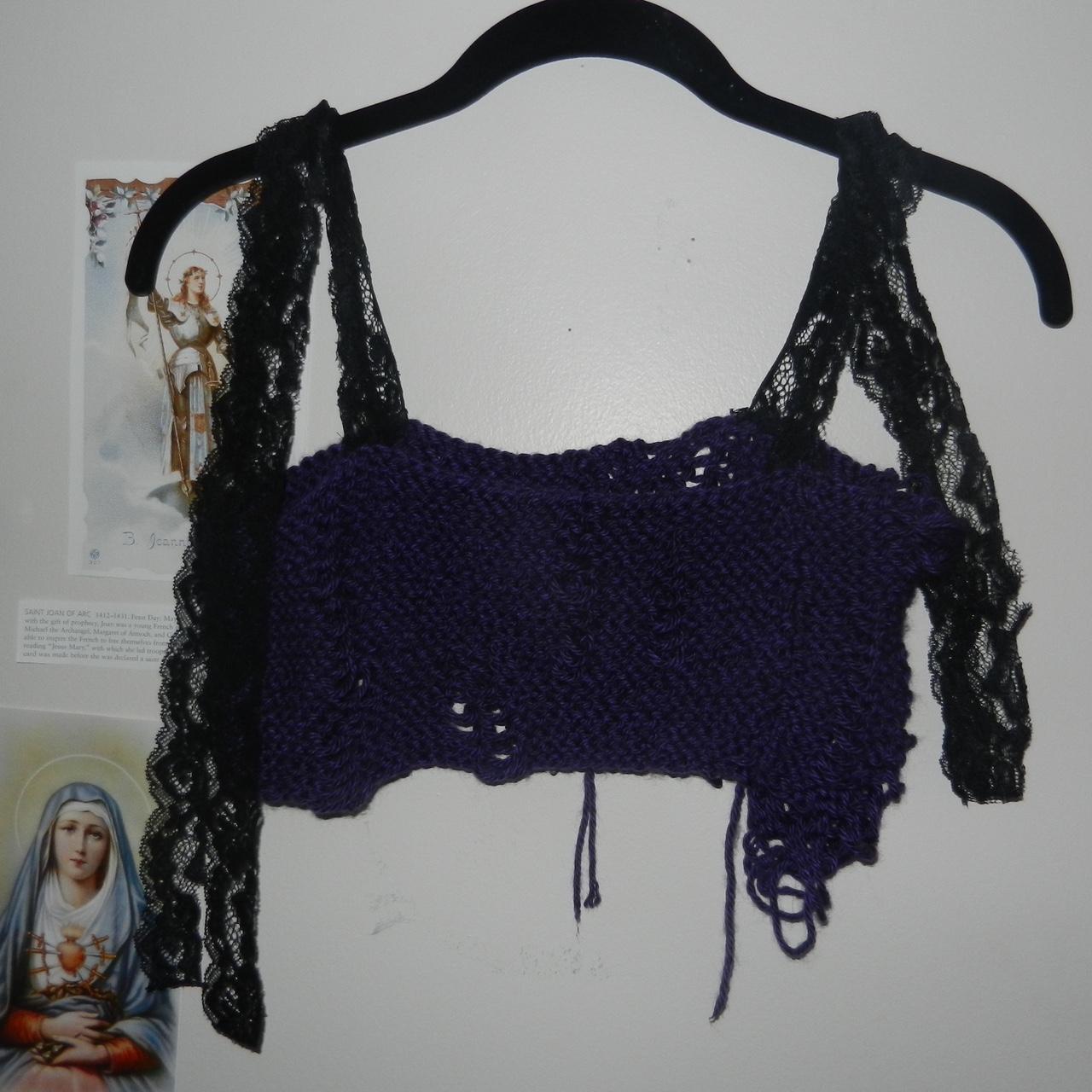 purple distressed knit top